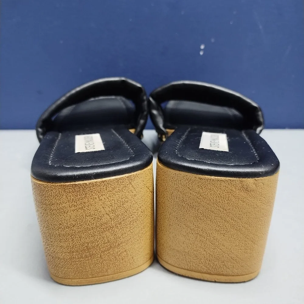 Steve Madden Chana Woody Platform Slide Sandals Womens US 9 Black Brown Open Toe